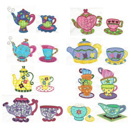 Tea Time Applique Machine Embroidery Designs by JuJu 
