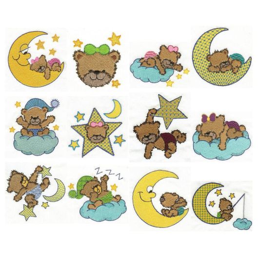 Bedtime Bears Machine Embroidery Designs by JuJu