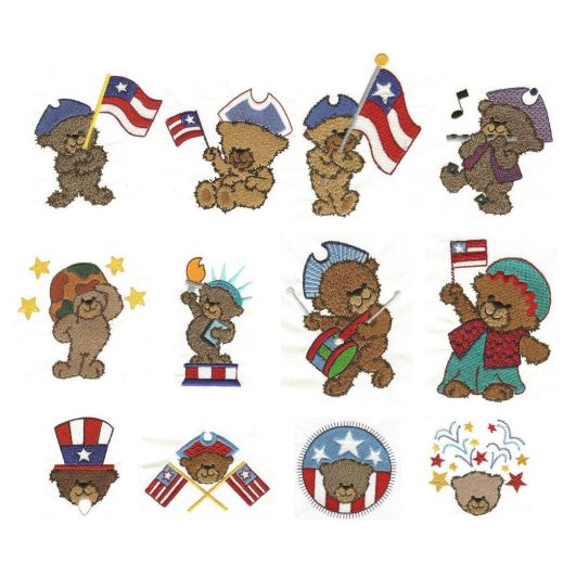 Patriotic Bears Machine Embroidery Designs by JuJu
