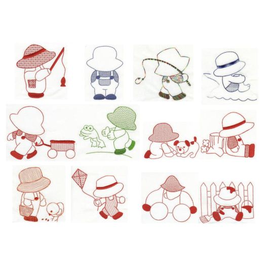 Sunbonnet Sam Redwork 5x7 Machine Embroidery Designs by JuJu