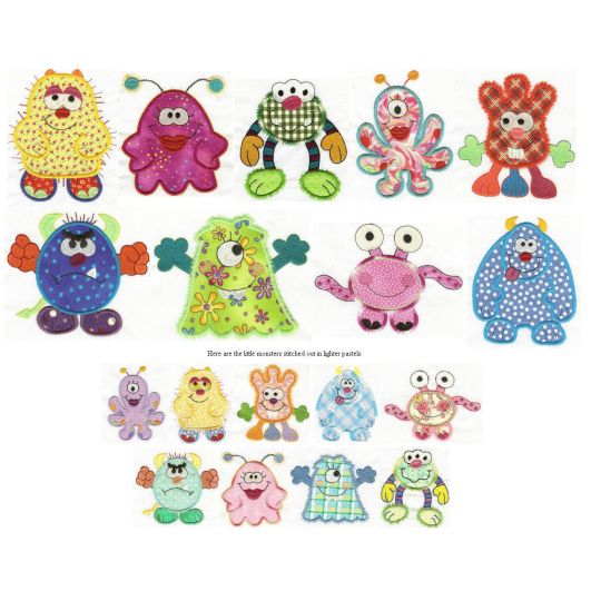 Monsters Under My Bed Applique Machine Embroidery Designs by JuJu 