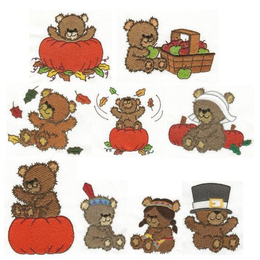 Beary Sweet Autumn Bears Machine Embroidery Designs by JuJu