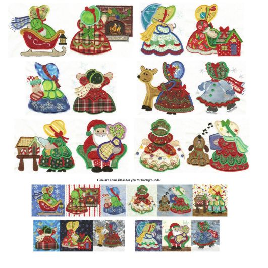 Sunbonnet Belles Christmas Applique Machine Embroidery Designs by JuJu 