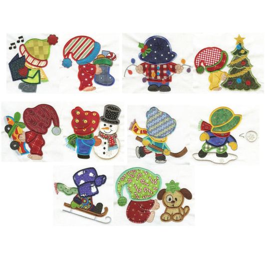 Sunbonnet Sam Christmas Applique Machine Embroidery Designs by JuJu 
