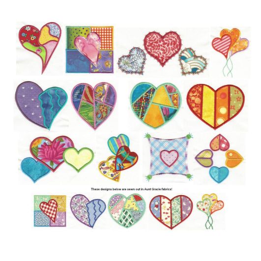 Patchwork Hearts Applique Machine Embroidery Designs by JuJu 