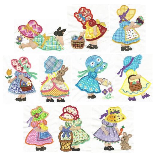 Easter Sunbonnet Belles Applique Machine Embroidery Designs by JuJu 