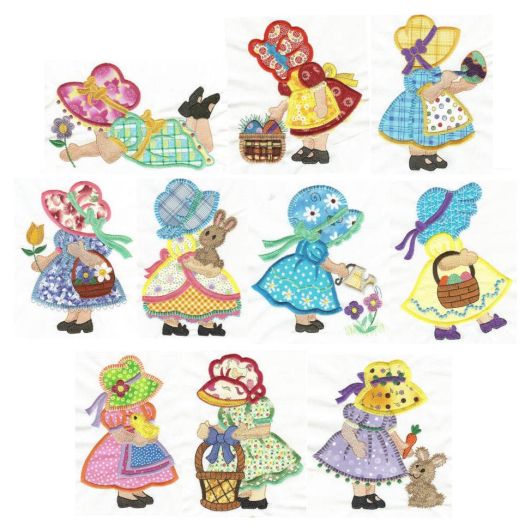 Jumbo Easter Sunbonnets Applique Machine Embroidery Designs by JuJu 