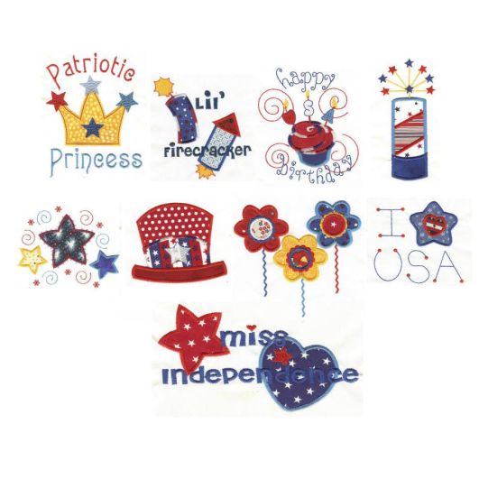 Patriotic Fun Applique Machine Embroidery Designs by JuJu 