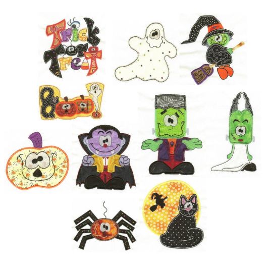 Treats n Tricks Halloween Applique Machine Embroidery Designs by JuJu 