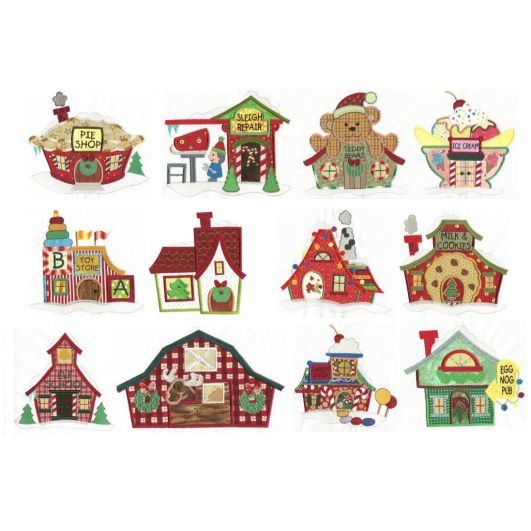 Jumbo North Pole Village Applique Set 1 Machine Embroidery Designs by JuJu 