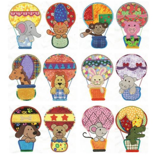 Up Up and Away Applique Machine Embroidery Designs by JuJu 