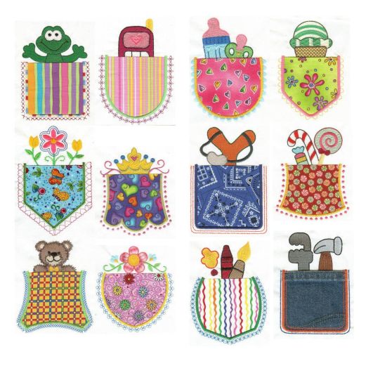 What's in your Pocket? Applique Machine Embroidery Designs by JuJu 