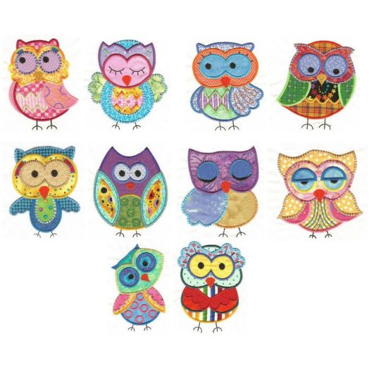 A Hoot and a Half Set 1 Applique Machine Embroidery Designs by JuJu 