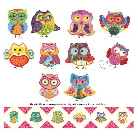 A Hoot and a Half Set 2 Applique Machine Embroidery Designs by JuJu 