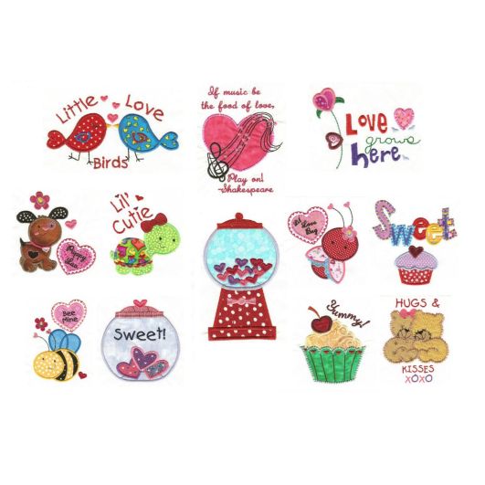 Sweet Valentine Applique Machine Embroidery Designs by JuJu 