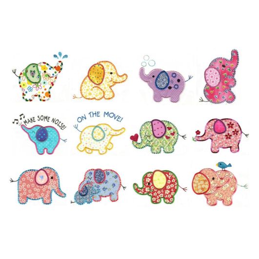 Roly Poly Elephants Applique Machine Embroidery Designs by JuJu 
