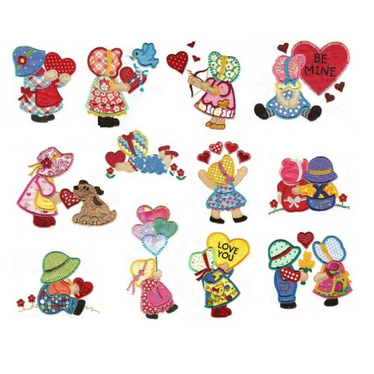 Sunbonnets in Love Applique Machine Embroidery Designs by JuJu 