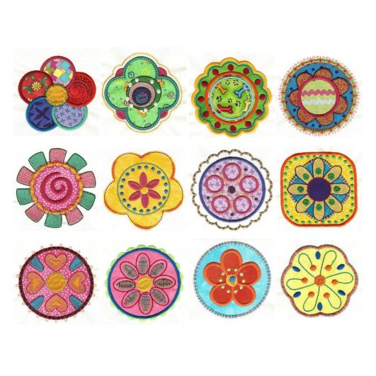 Flower Power Patches Applique Machine Embroidery Designs by JuJu 