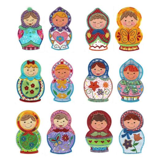 Cute Russian Dolls Applique Machine Embroidery Designs by JuJu 
