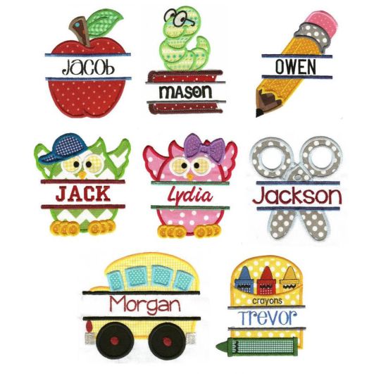 Split Back to School Applique Machine Embroidery Designs by JuJu
