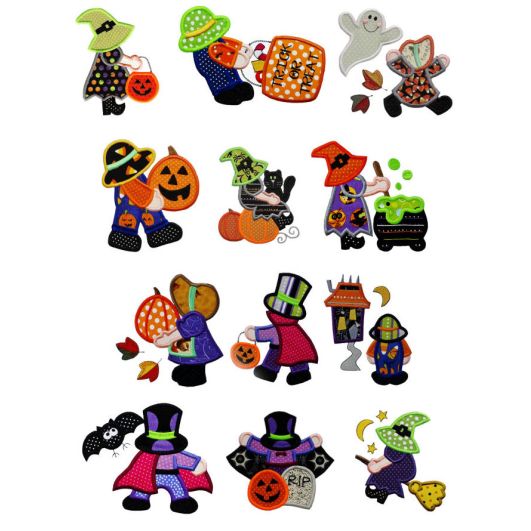 Sunbonnets Sam and Sue Halloween Applique Machine Embroidery Designs by JuJu 