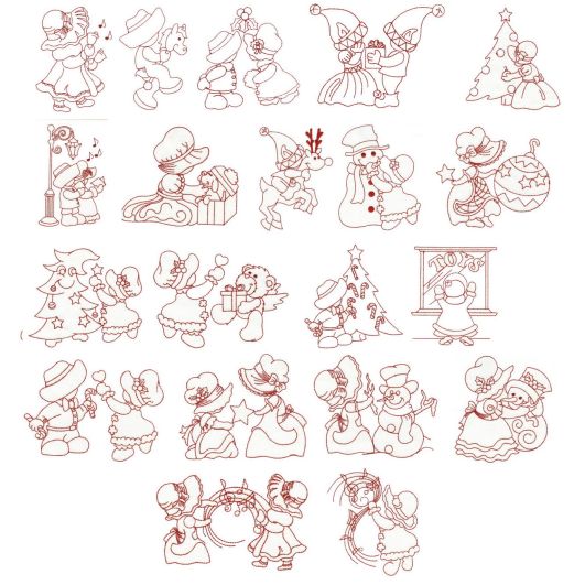 Noel Sunbonnets Redwork Machine Embroidery Designs by JuJu