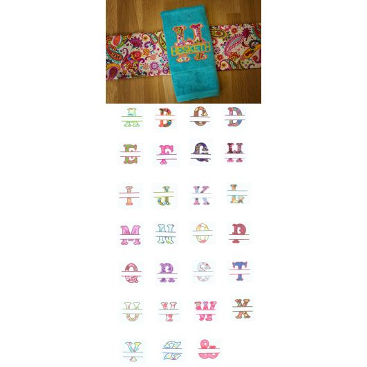 Split Wanda Alphabet Applique Machine Embroidery Designs by JuJu 