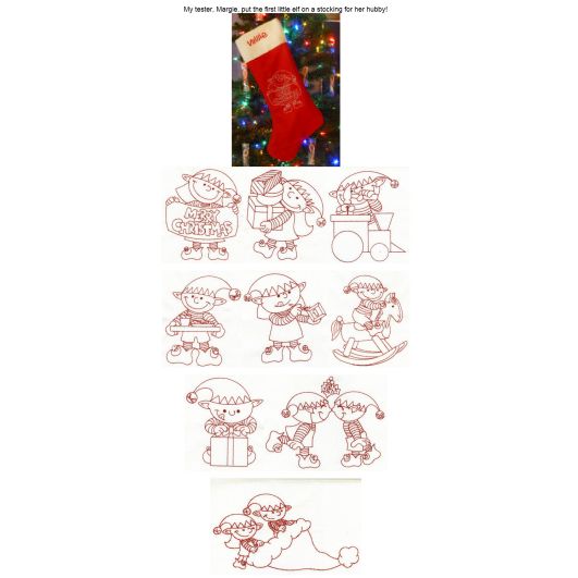Christmas Elves Redwork Machine Embroidery Designs by JuJu