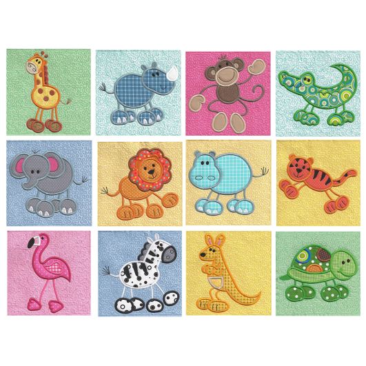 Stick Zoo Animals Applique Machine Embroidery Designs by JuJu