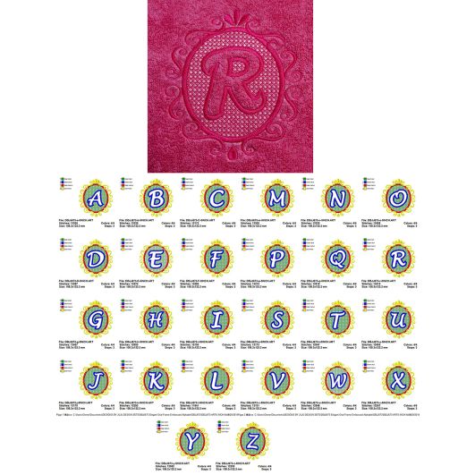 Elegant Oval Frame Embossed Monogram Alphabet Machine Embroidery Designs by JuJu
