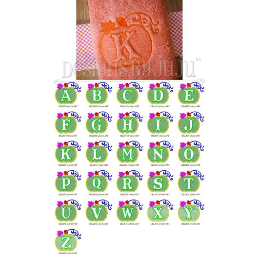 Embossed Pumpkin Monogram Alphabet Machine Embroidery Designs by JuJu