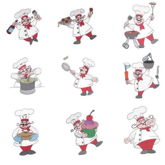 Bon Appetit Chefs Filled Set 1 Machine Embroidery Designs by JuJu