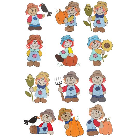 Cute Scarecrows Filled Machine Embroidery Designs by JuJu