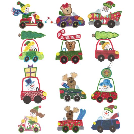 Christmas on Wheels Applique Machine Embroidery Designs by JuJu 