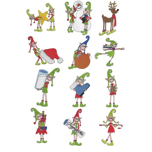 Quirky Christmas Elves Filled Machine Embroidery Designs by JuJu

