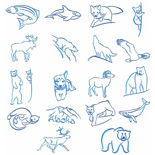 Alaska Northwoods Satin Outline Animals Machine Embroidery Designs by JuJu