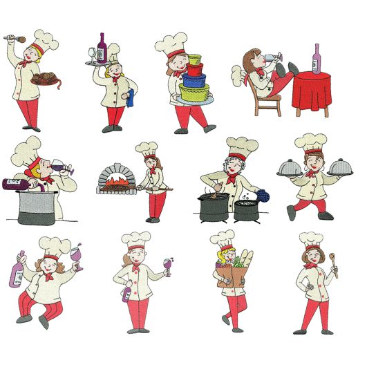 Kiss the Cook Bon Appetit Female Chefs Machine Embroidery Designs by JuJu