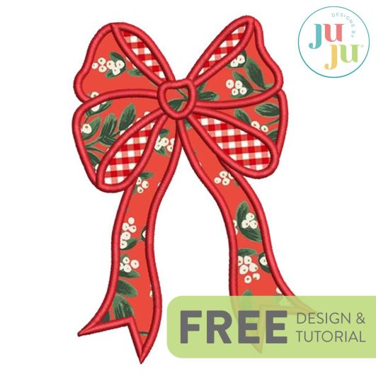 Free Cutaway Bow Applique Embroidery Design | Designs by JuJu Machine Embroidery Designs