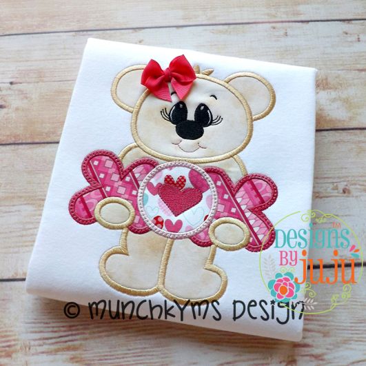 Xo Xo Valentine Bear Girl | Machine Embroidery Designs by JuJu