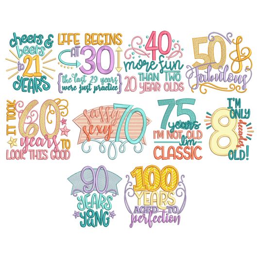 Adult Birthday Word Art Machine Embroidery Designs By JuJu