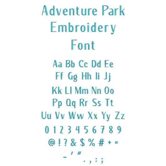 Adventure Park Embroidery Font | Machine Embroidery Designs by JuJu