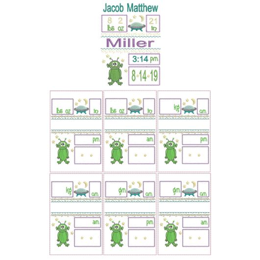 Alien Birth Announcement Template Machine Embroidery Designs by JuJu