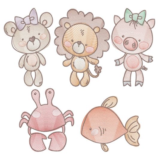 All The Critters Sketch 1 Machine Embroidery Designs by JuJu
