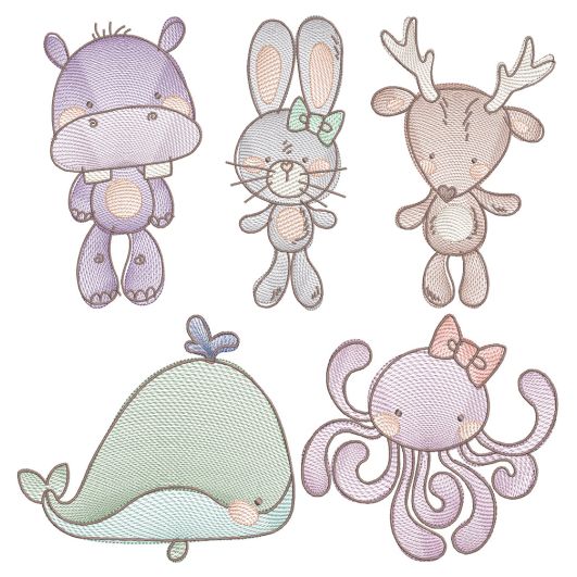 All The Critters Sketch 2 Machine Embroidery Designs by JuJu
