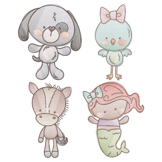 All The Critters Sketch 3 Machine Embroidery Designs by JuJu