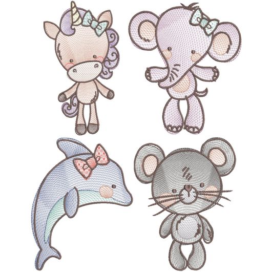 All The Critters Sketch 6 Machine Embroidery Designs by JuJu