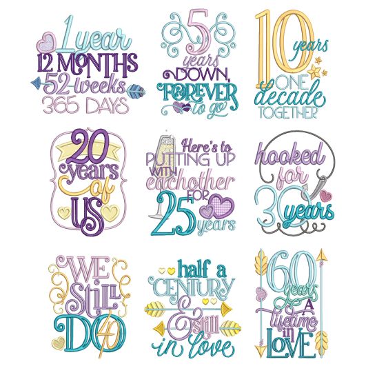 Anniversary Word Art Machine Embroidery Designs by JuJu
