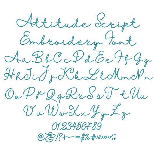 Attitude Script Font Digital Embroidery Machine Designs by JuJu