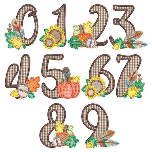 Autumn Applique Numbers Machine Embroidery Designs by JuJu 
