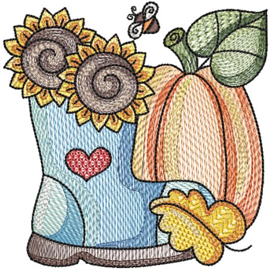 Autumn Boot Pumpkin Embroidery Design | Designs by JuJu